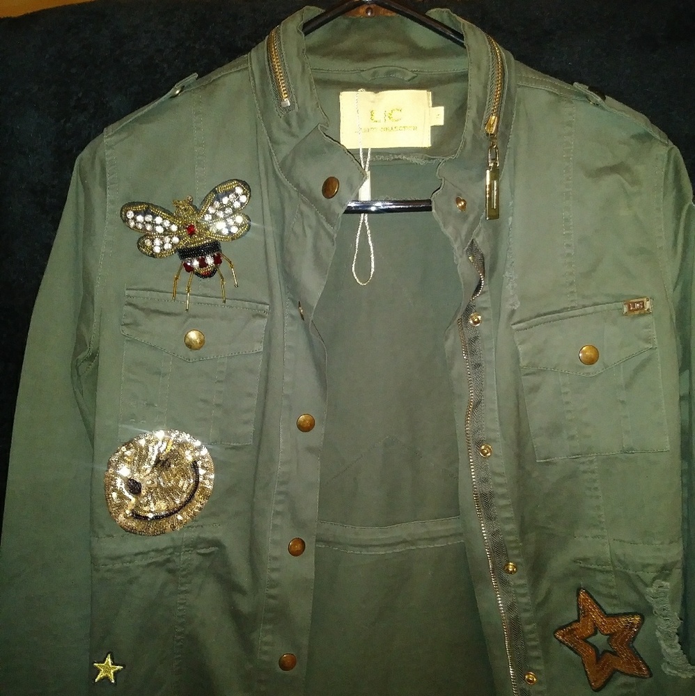 Green Jacket with sequin patches size (m)